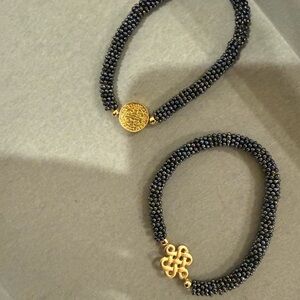 Gold-Accent Black Beaded Women's Bracelet - Elegant Knot & Medallion Styles